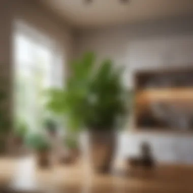 Aesthetic arrangement of big plants in a bright kitchen