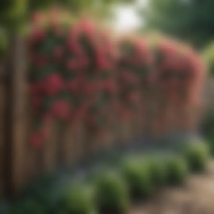 A vibrant array of hanging flowers cascading from a wooden fence