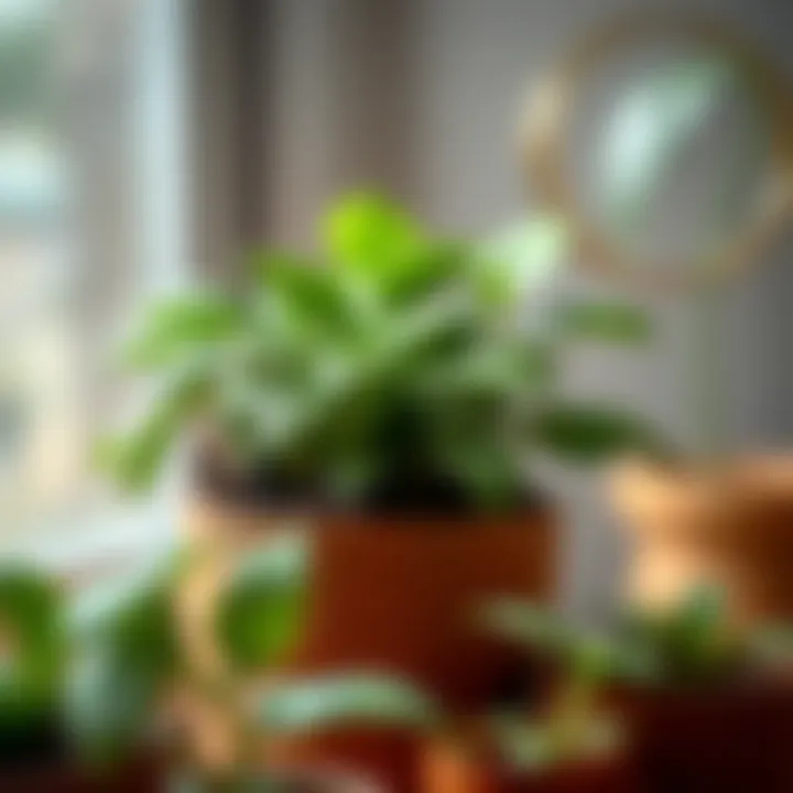 Close-up of a healthy potted plant with rich soil