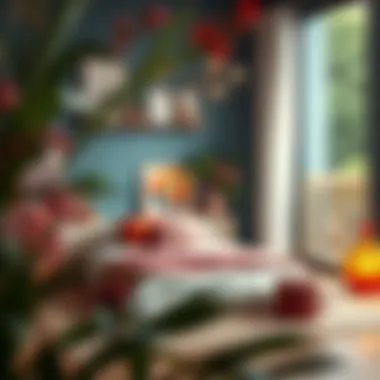 Artistic floor bed setup with vibrant decor