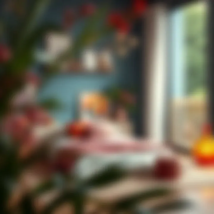 Artistic floor bed setup with vibrant decor