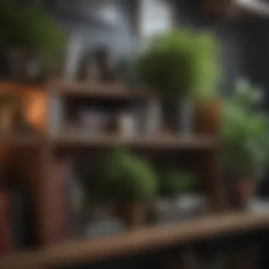 Cozy Bookshelf with Personal Touches Stylish bookshelf incorporating plants and personal artifacts for a cozy atmosphere