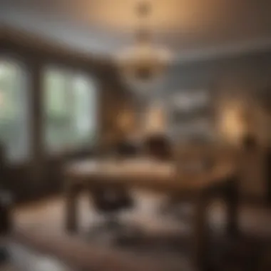 Charming Rustic Chandelier Enhancing Office Aesthetics Rustic chandelier adding charm to a cozy home office