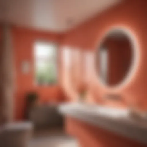 Elegant coral bathroom featuring natural light and modern fixtures
