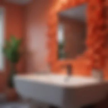 Vibrant Coral Decor for a Serene Bathroom Vibrant coral-themed decor elevating a serene bathroom atmosphere