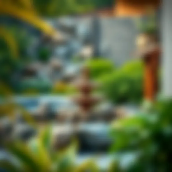 A creative outdoor fountain integrated with natural landscaping elements