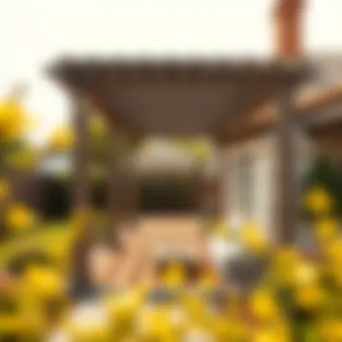 Stylish pergola creating a shaded area in front yard