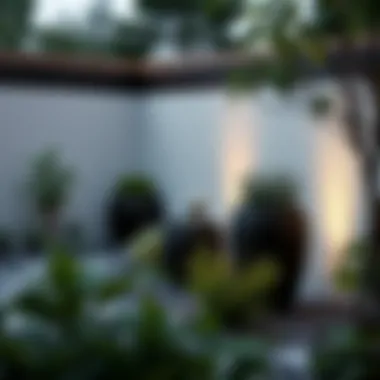 Contemporary pot designs integrated into a minimalist garden landscape