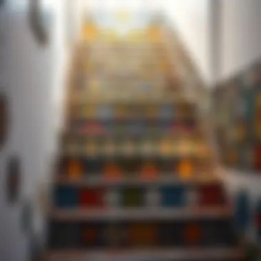 Artistic Patterns on Colorful Tiled Staircase Colorful tiled staircase with artistic patterns