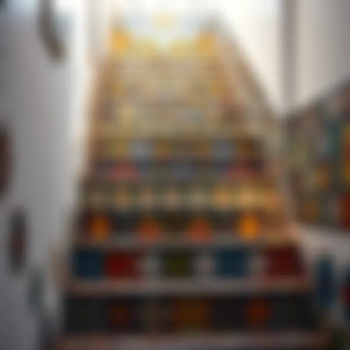 Artistic Patterns on Colorful Tiled Staircase Colorful tiled staircase with artistic patterns