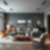 Modern living room layout with sectional sofa and accent chairs