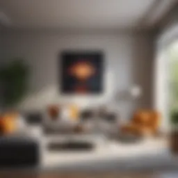 Contemporary living room with minimalist furniture and bold color accents