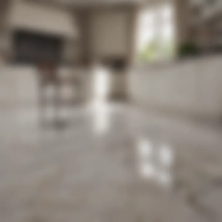 Elegant kitchen showcasing a luxurious marble floor with a polished finish