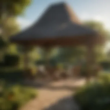 Charming thatched gazebo roof blending with nature