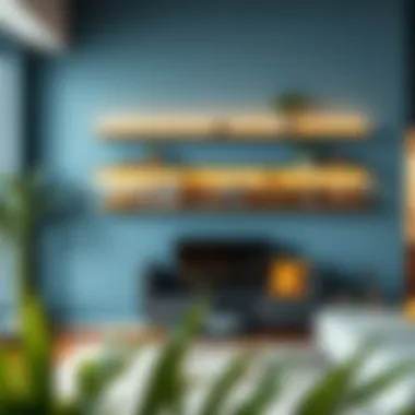 Modern Floating Shelves Modern floating shelves in a vibrant living room