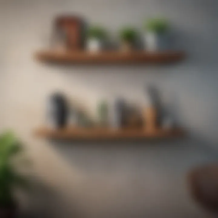 Wall-mounted shelves with a blend of modern and rustic materials