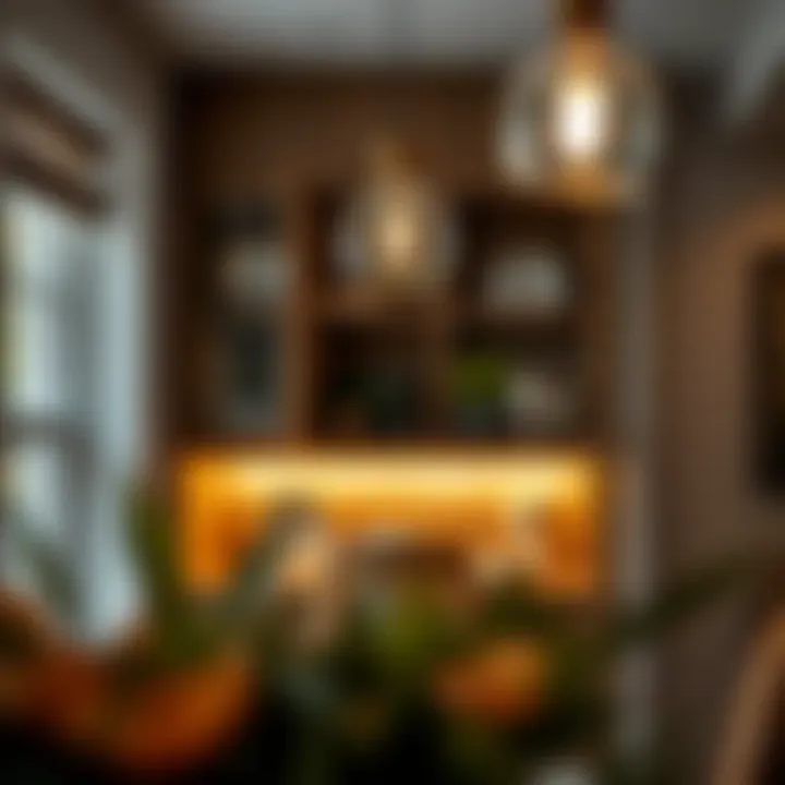 A beautifully designed cupboard showcasing artistic pendant lighting