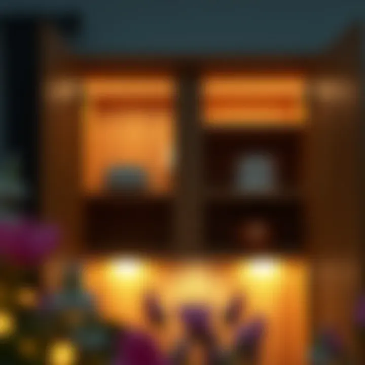 Elegant LED strip lights enhancing the interior of a wooden cabinet