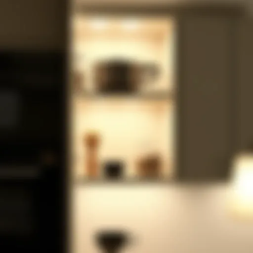 Stylish under-shelf lighting illuminating a modern kitchen cupboard