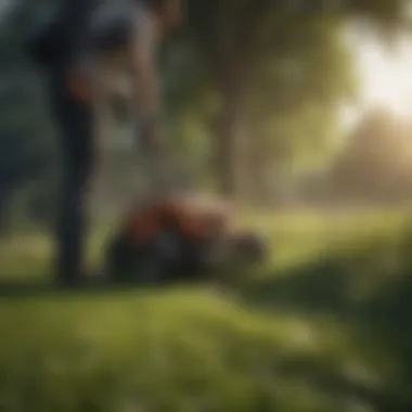 A gardener applying herbicide on grass