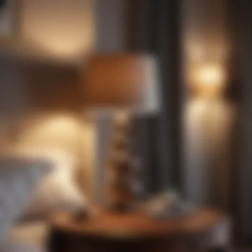 Elegant bedside lamp illuminating a cozy bedroom corner