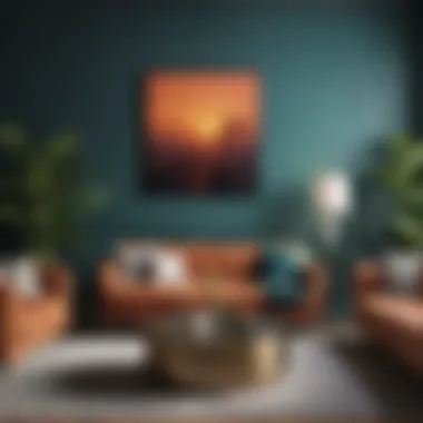 Trendy Color Combination in Living Room Trendy living room featuring a unique color combination and accent wall