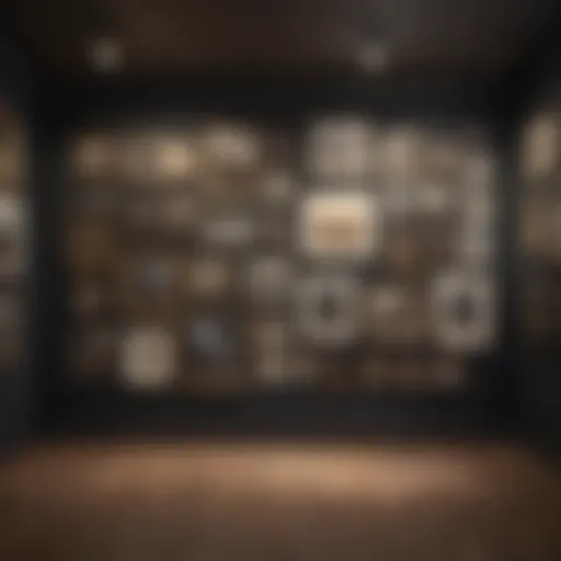 A well-arranged gallery wall with diverse artworks and photographs