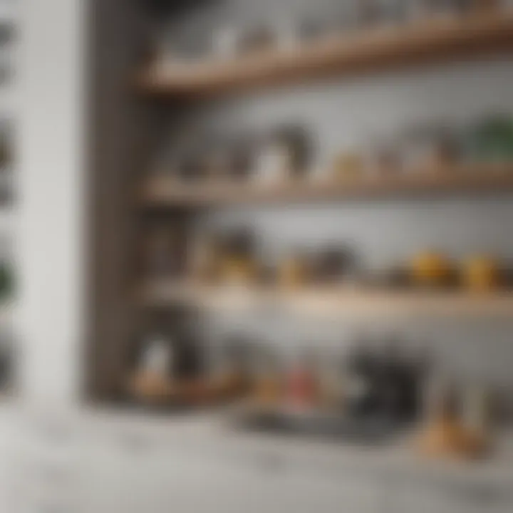 Customized shelving system enhancing the functionality of a kitchen cupboard.