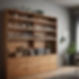 Stylish wooden shelving units integrated into a cupboard.