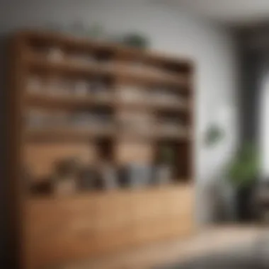 Stylish wooden shelving units integrated into a cupboard.