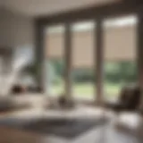 A stylish modern living room featuring sleek roller blinds.
