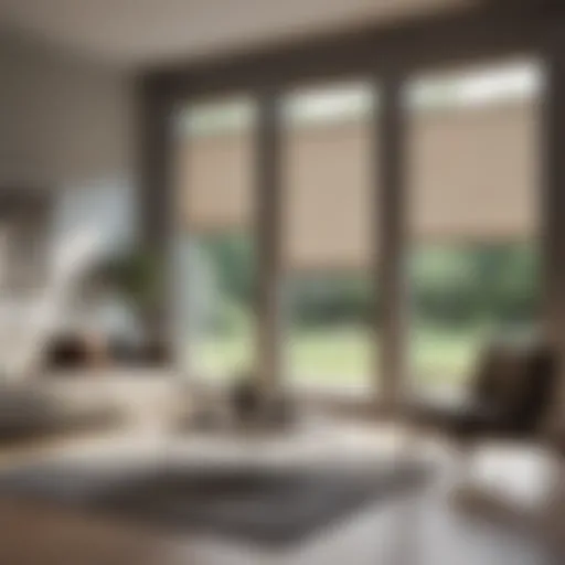 A stylish modern living room featuring sleek roller blinds.