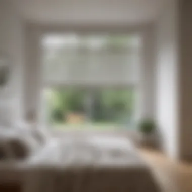 Sheer Blinds Enhancing Minimalist Bedroom Design A minimalist bedroom adorned with sheer fabric blinds.