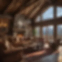 Cozy mountain cabin living room with rustic furnishings