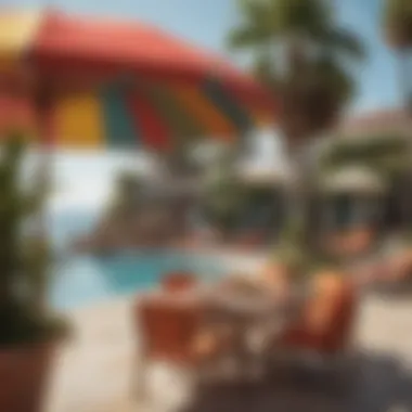 Elevate Your Beach Experience with Style Stylish multi-color umbrellas at a beachside patio