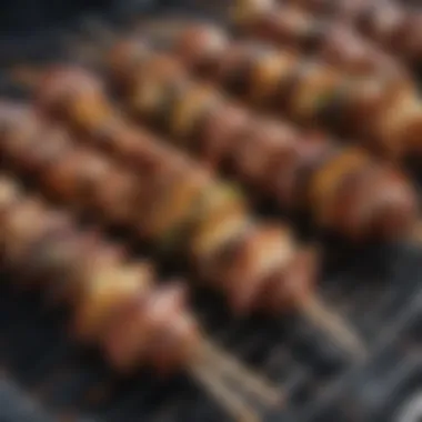 Succulent Skewers Glazed to Perfection A close-up of perfectly grilled skewers with rich glaze