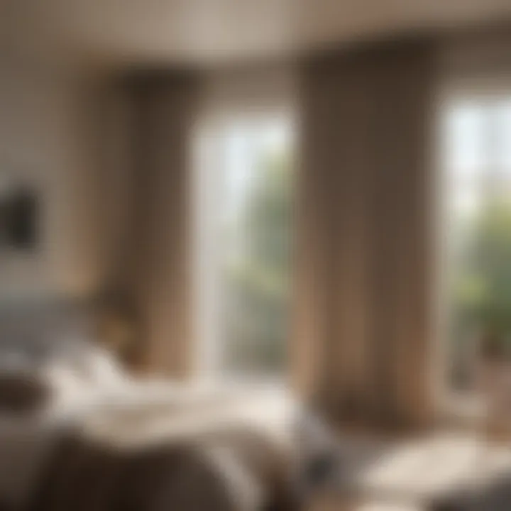 One way drapes filtering sunlight in a bedroom