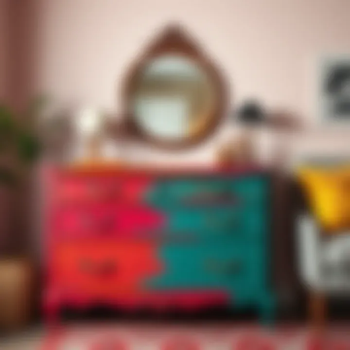 Elegant dresser with a fresh coat of paint showcasing vibrant colors