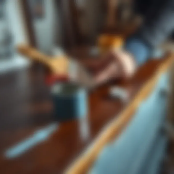 Application technique of paint on a wooden dresser