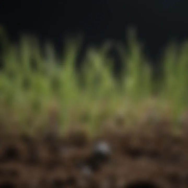 A close-up view of grass seeds on soil, showcasing their potential for growth