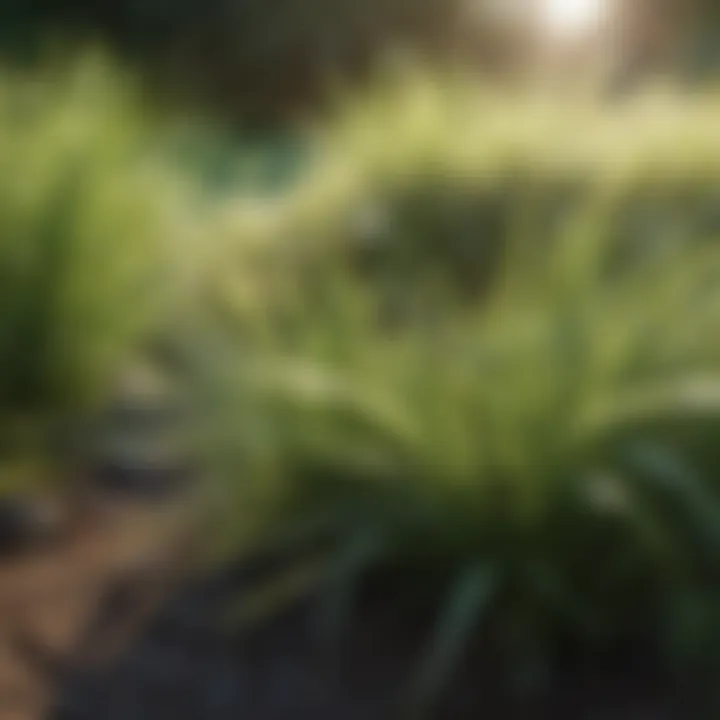 Close-up of different grass types thriving in sunlight