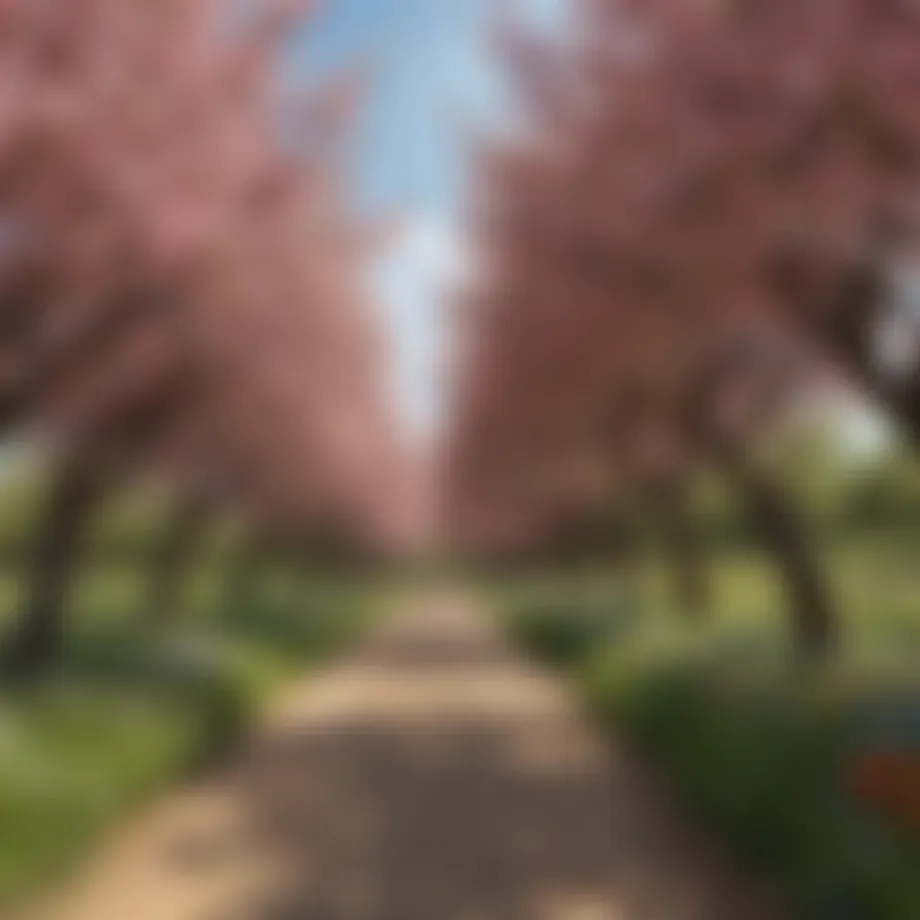 A vibrant orchard showcasing a variety of fruit trees in full bloom