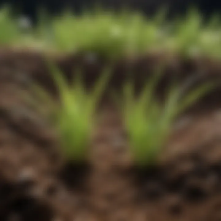 Close-up of healthy grass sprouting from soil