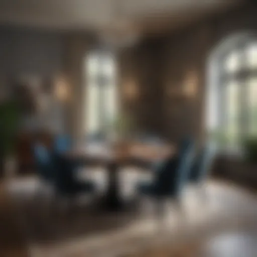 Elegant dining room layout showcasing a ten-person table