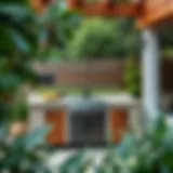 Stylish outdoor BBQ sink station surrounded by greenery