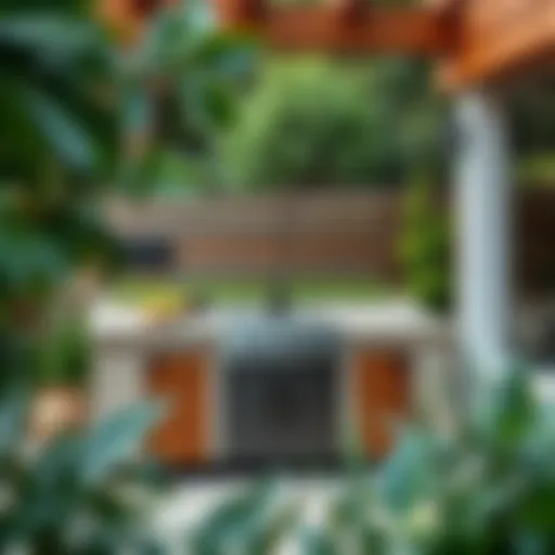 Stylish outdoor BBQ sink station surrounded by greenery