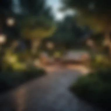 Charming garden with decorative lighting and inviting seating