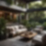 Elegant outdoor living area with stylish furniture and lush plants