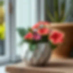 Elegant ceramic planter showcasing vibrant flowers