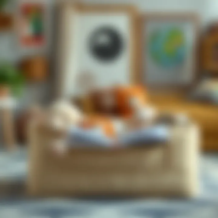 Padded toy box filled with plush toys and books